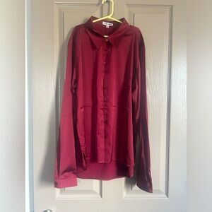 Deep Red Satin Button Up Shirt